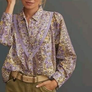 Anthropologie Purple Floral Blouse